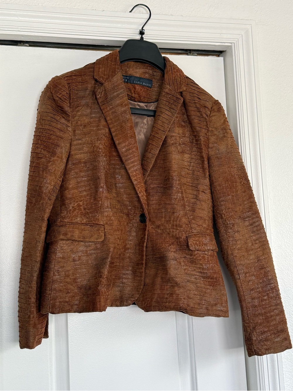 Zara Brown Ribbed Textured Blazer Jacket size Large/M
